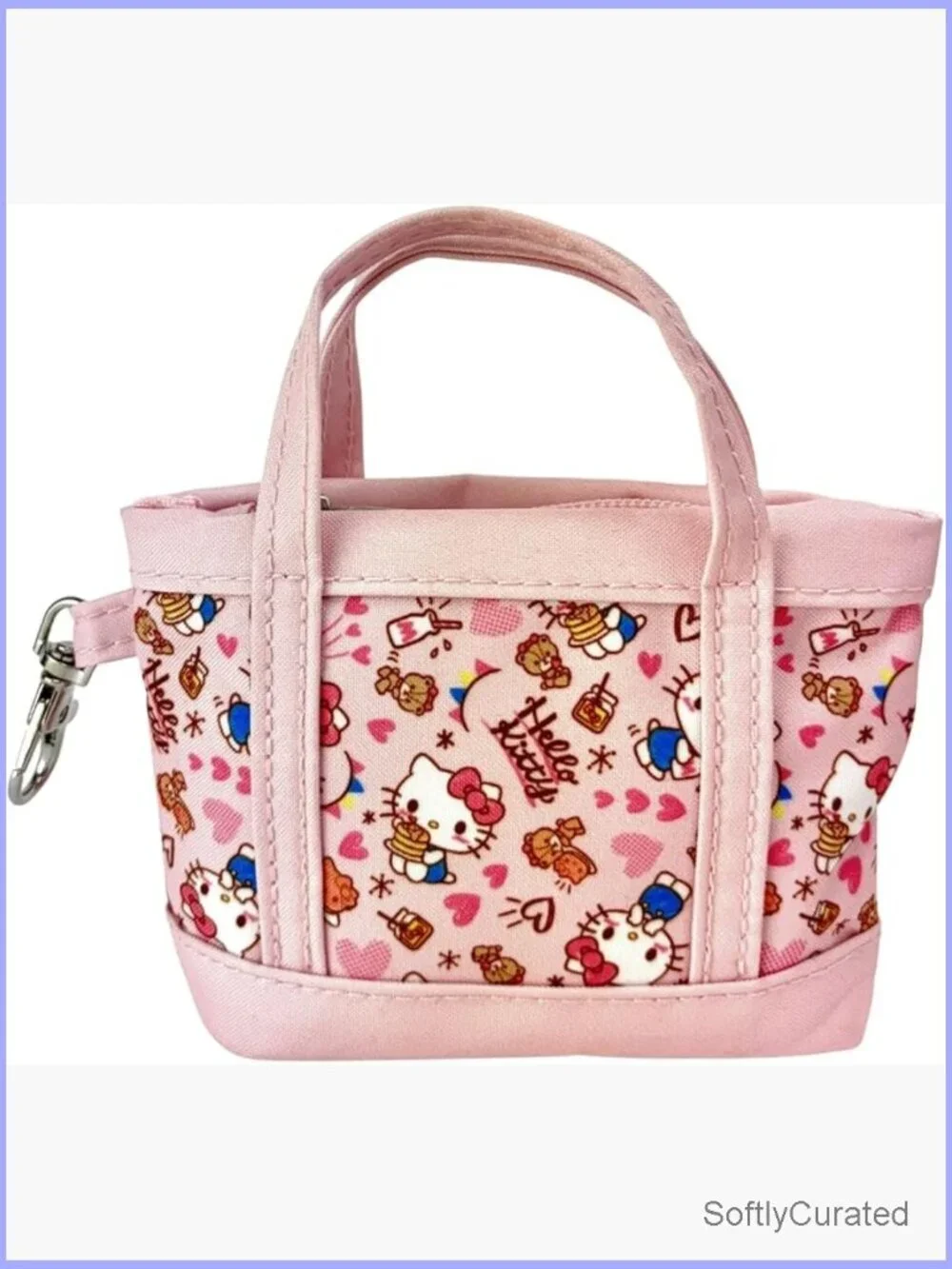 Mini Tote Bag Charm Keychain Purse Canvas Lobster Clasp Zipper